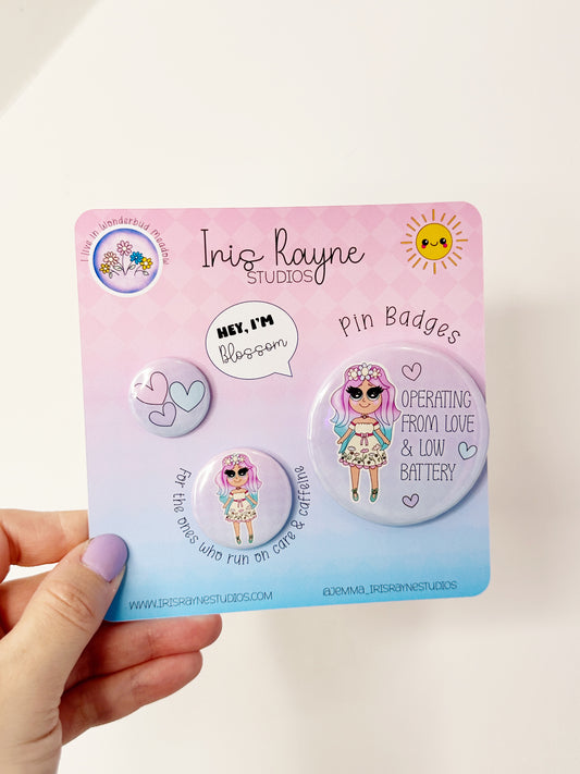 Blossom Pin Badge Set – 3 Piece Collection